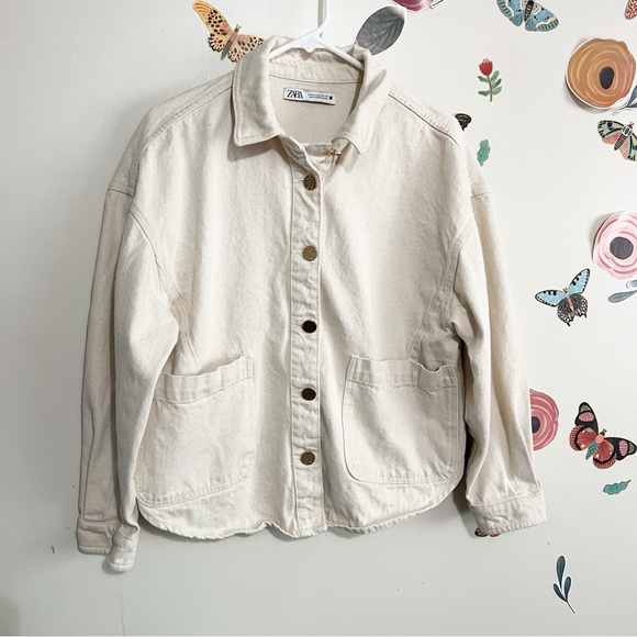 Zara Jackets & Blazers - Zara Cream Denim Jacket M